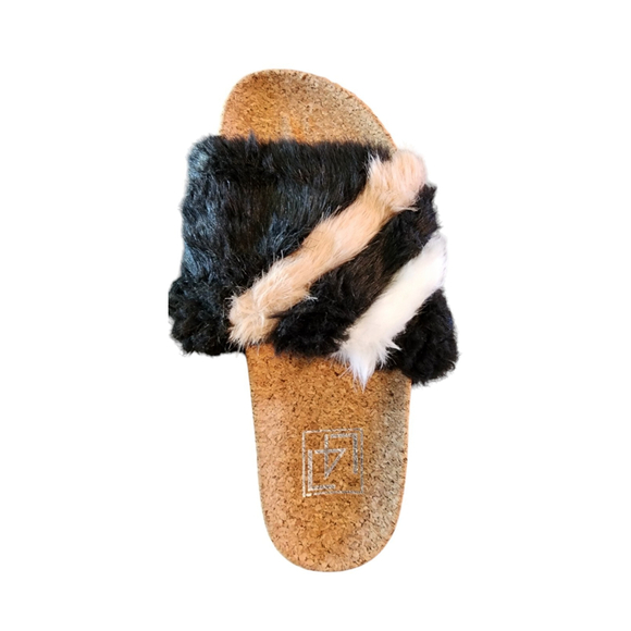 L4L Ace Black Blush Pink & White Faux Fur Slide Sandal 7 - Picture 12 of 14